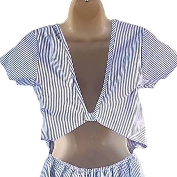 Excellent 7 For All Mankind Blue White Stripe Romper Rear Cut-Out Women’s XL - Picture 5 of 8